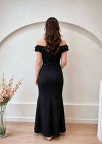 *PLUS SIZE* Ruffles Off Shoulder Pleats Mermaid Maxi Gown BLACK (S-2XL)