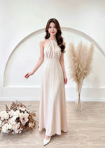 *S&C Made* Satin Halter Bow Design Flare Maxi Dress WHITE/ CHAMPAGNE (XS-L)