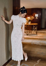 *S&C MADE* (Beige lining) Eyelash Lace Bow Design QiPao (L)