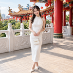 *S&C Made* Halter Pearl Neckline Qipao WHITE (S-L)