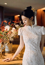 *S&C MADE* (Beige lining) Eyelash Lace Bow Design QiPao (L)
