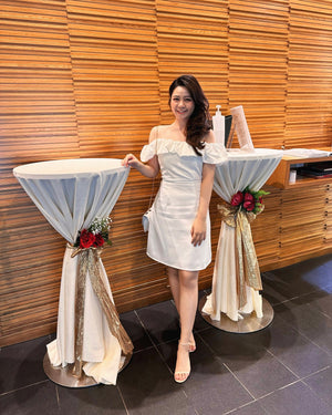 Sweet Puff Off Shoulder A Line Mini Dress WHITE (S-XL)