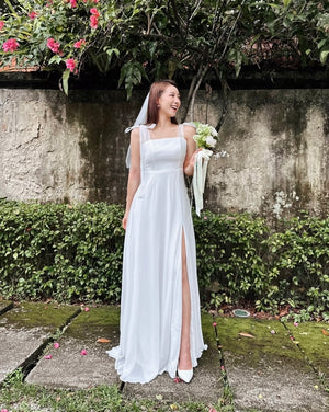 Mesh Ribbon Straps Chiffon Maxi Gown (S)