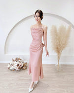 Satin Cowl Neck Pleats Maxi Dress PINK (S-L)