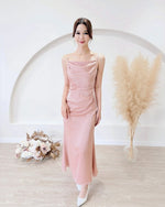 Satin Cowl Neck Pleats Maxi Dress PINK (S-L)