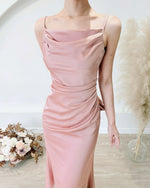 Satin Cowl Neck Pleats Maxi Dress PINK (S-L)