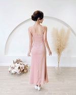 Satin Cowl Neck Pleats Maxi Dress PINK (S-L)