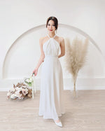 *S&C Made* Satin Halter Bow Design Flare Maxi Dress WHITE/ CHAMPAGNE (XS-L)