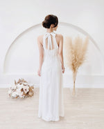 *S&C Made* Satin Halter Bow Design Flare Maxi Dress WHITE/ CHAMPAGNE (XS-L)