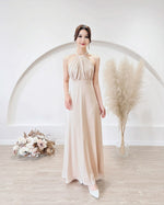 *S&C Made* Satin Halter Bow Design Flare Maxi Dress WHITE/ CHAMPAGNE (XS-L)