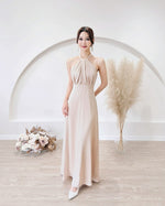 *S&C Made* Satin Halter Bow Design Flare Maxi Dress WHITE/ CHAMPAGNE (XS-L)