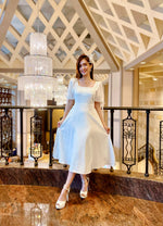 *S&C MADE* Puffy Sleeve Square Neck Midi Dress WHITE (S)