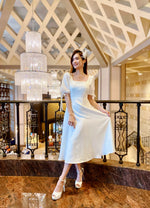*S&C MADE* Puffy Sleeve Square Neck Midi Dress WHITE (S)