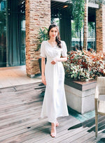 V Pleats Design Mermaid Maxi Gown WHITE/ PINK (S-L)