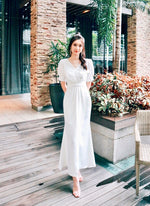 V Pleats Design Mermaid Maxi Gown WHITE/ PINK (S-L)