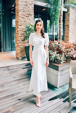 V Pleats Design Mermaid Maxi Gown WHITE/ PINK (S-L)