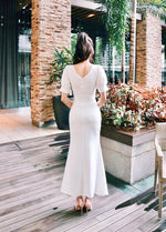 V Pleats Design Mermaid Maxi Gown WHITE/ PINK (S-L)