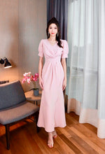 V Pleats Design Mermaid Maxi Gown WHITE/ PINK (S-L)