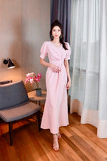 V Pleats Design Mermaid Maxi Gown WHITE/ PINK (S-L)