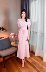 V Pleats Design Mermaid Maxi Gown WHITE/ PINK (S-L)