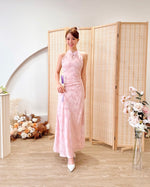 Halter Embroidery Lace Pleats Qipao PINK (SM)