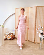 Halter Embroidery Lace Pleats Qipao PINK (SM)