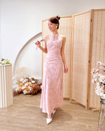 Halter Embroidery Lace Pleats Qipao PINK (SM)
