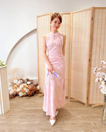 Halter Embroidery Lace Pleats Qipao PINK (SM)