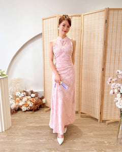 Halter Embroidery Lace Pleats Qipao PINK (SM)
