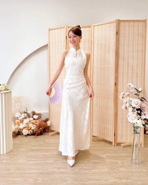 Halter Embroidery Lace Pleats Qipao PINK (SM)