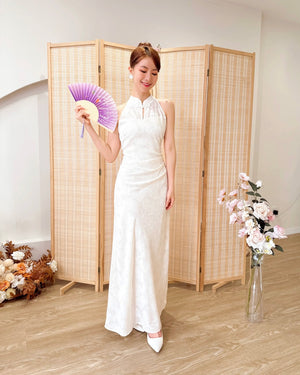 Halter Embroidery Lace Pleats Qipao PINK (SM)