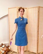 Denim Oriental Collar Mini Dress DENIM BLUE/ DARK BLUE (S-XL)