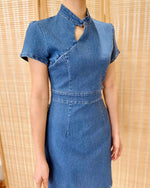 Denim Oriental Collar Mini Dress DENIM BLUE/ DARK BLUE (S-XL)