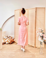 Floral Satin Cheongsam Knot Slit Dress PEACH PINK/ BRIGHT RED (S-XL)