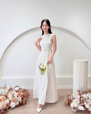 Sleeveless Lace A Line Maxi Dress WHITE/ PINK (S-XL)