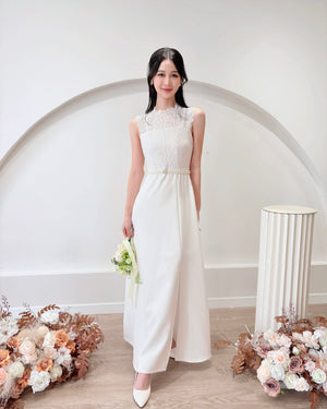 Sleeveless Lace A Line Maxi Dress WHITE/ PINK (S-XL)