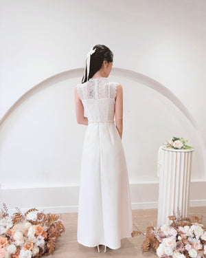 Sleeveless Lace A Line Maxi Dress WHITE/ PINK (S-XL)