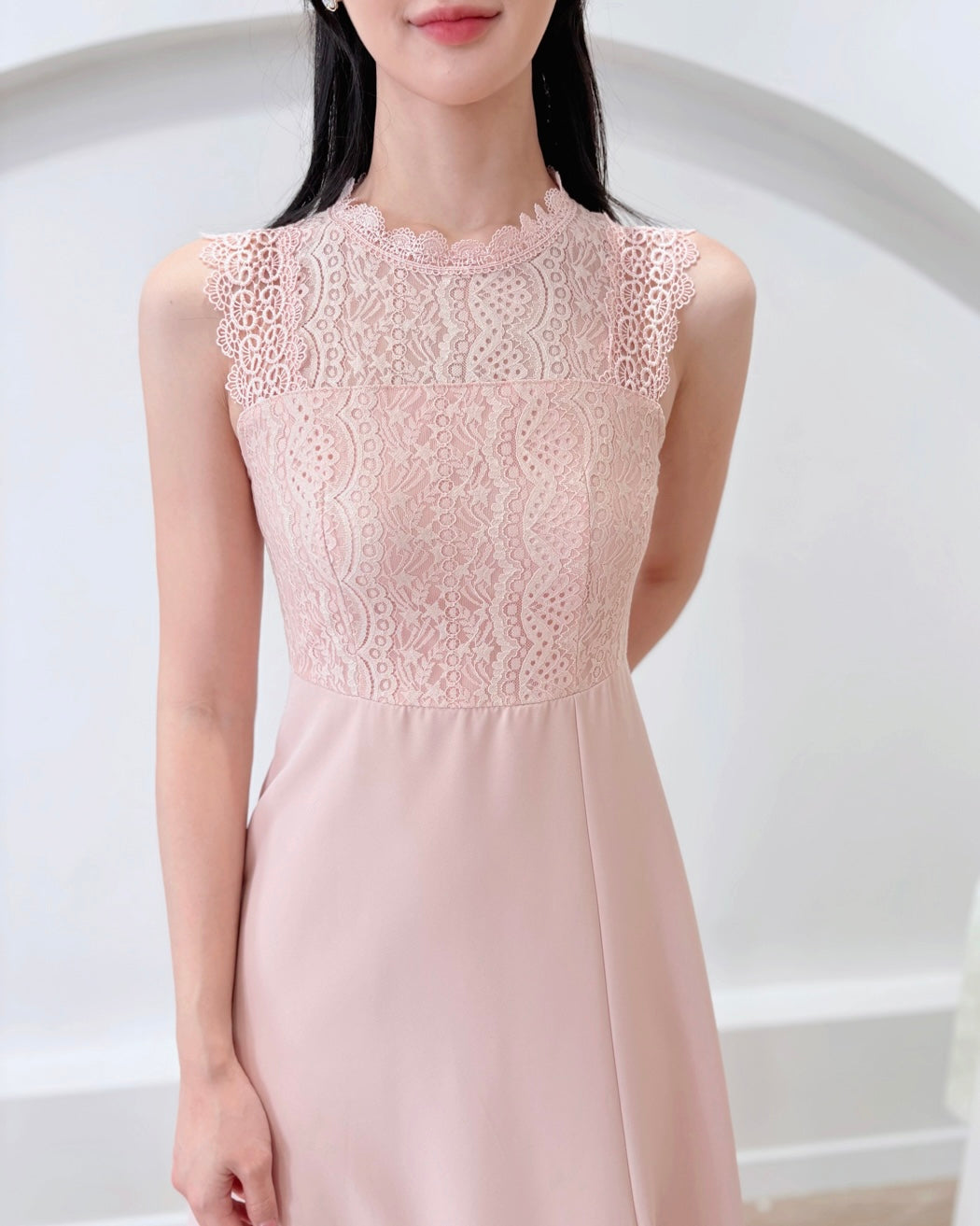 Sleeveless Lace A Line Maxi Dress WHITE/ PINK (S-XL)
