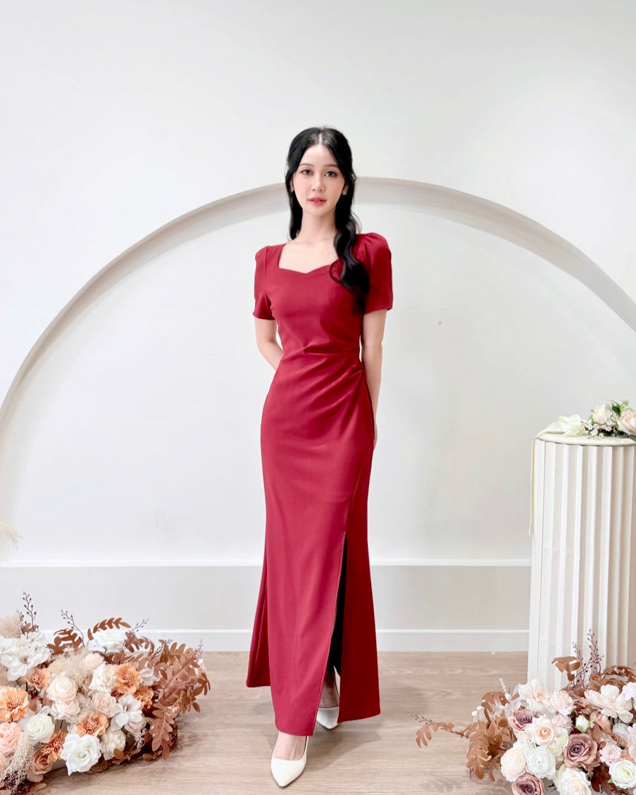 *PLUS SIZE* Sweetheart Slit Mermaid Maxi Dress WHITE/ MAROON (S-2XL)