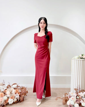 *PLUS SIZE* Sweetheart Slit Mermaid Maxi Dress WHITE/ MAROON (S-2XL)
