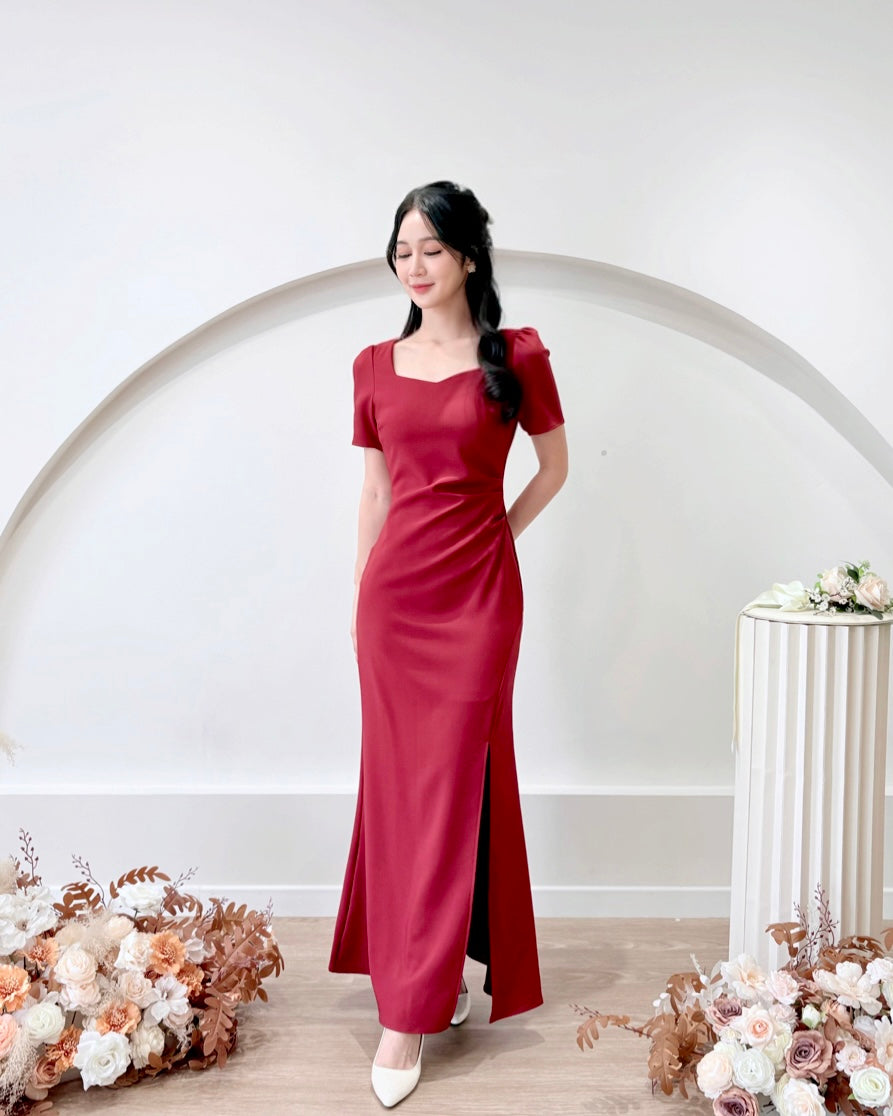 *PLUS SIZE* Sweetheart Slit Mermaid Maxi Dress WHITE/ MAROON (S-2XL)