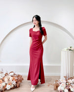 *PLUS SIZE* Sweetheart Slit Mermaid Maxi Dress WHITE/ MAROON (S-2XL)