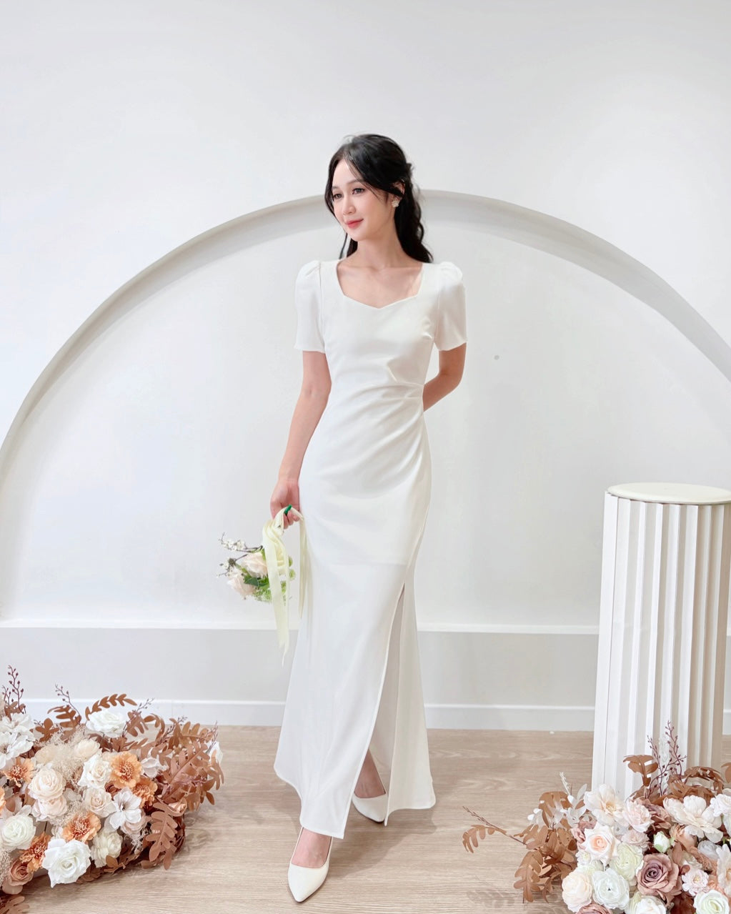 *PLUS SIZE* Sweetheart Slit Mermaid Maxi Dress WHITE/ MAROON (S-2XL)