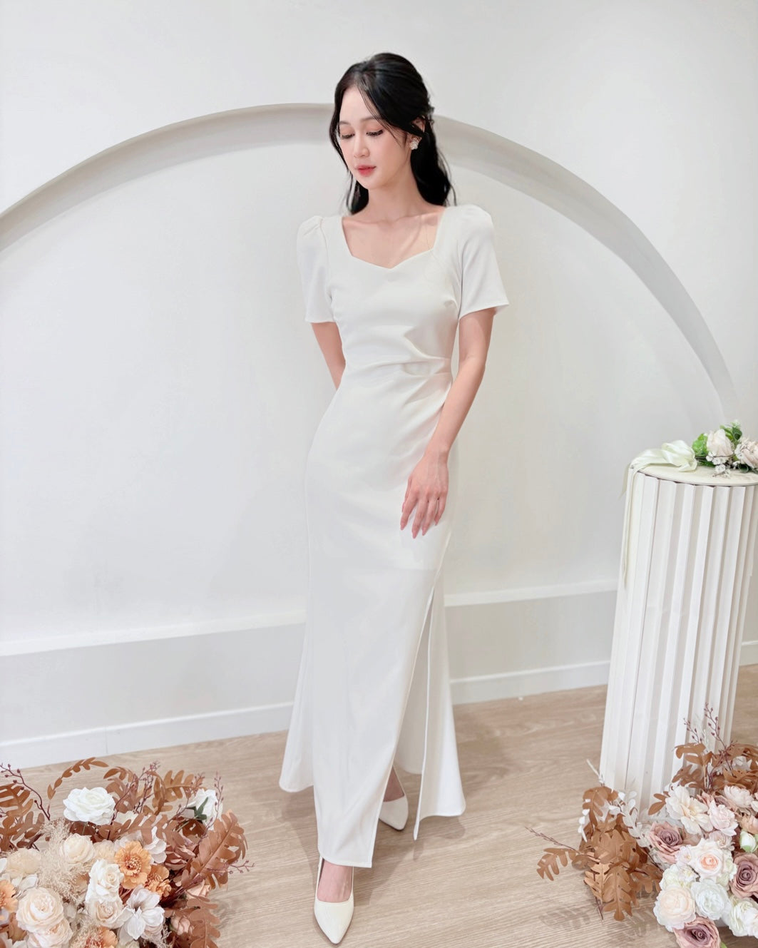 *PLUS SIZE* Sweetheart Slit Mermaid Maxi Dress WHITE/ MAROON (S-2XL)
