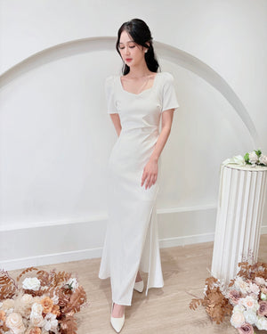 *PLUS SIZE* Sweetheart Slit Mermaid Maxi Dress WHITE/ MAROON (S-2XL)