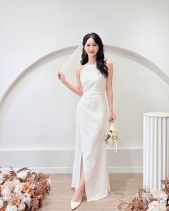 Halter Pleats Mermaid Slit Maxi Gown (S-L)