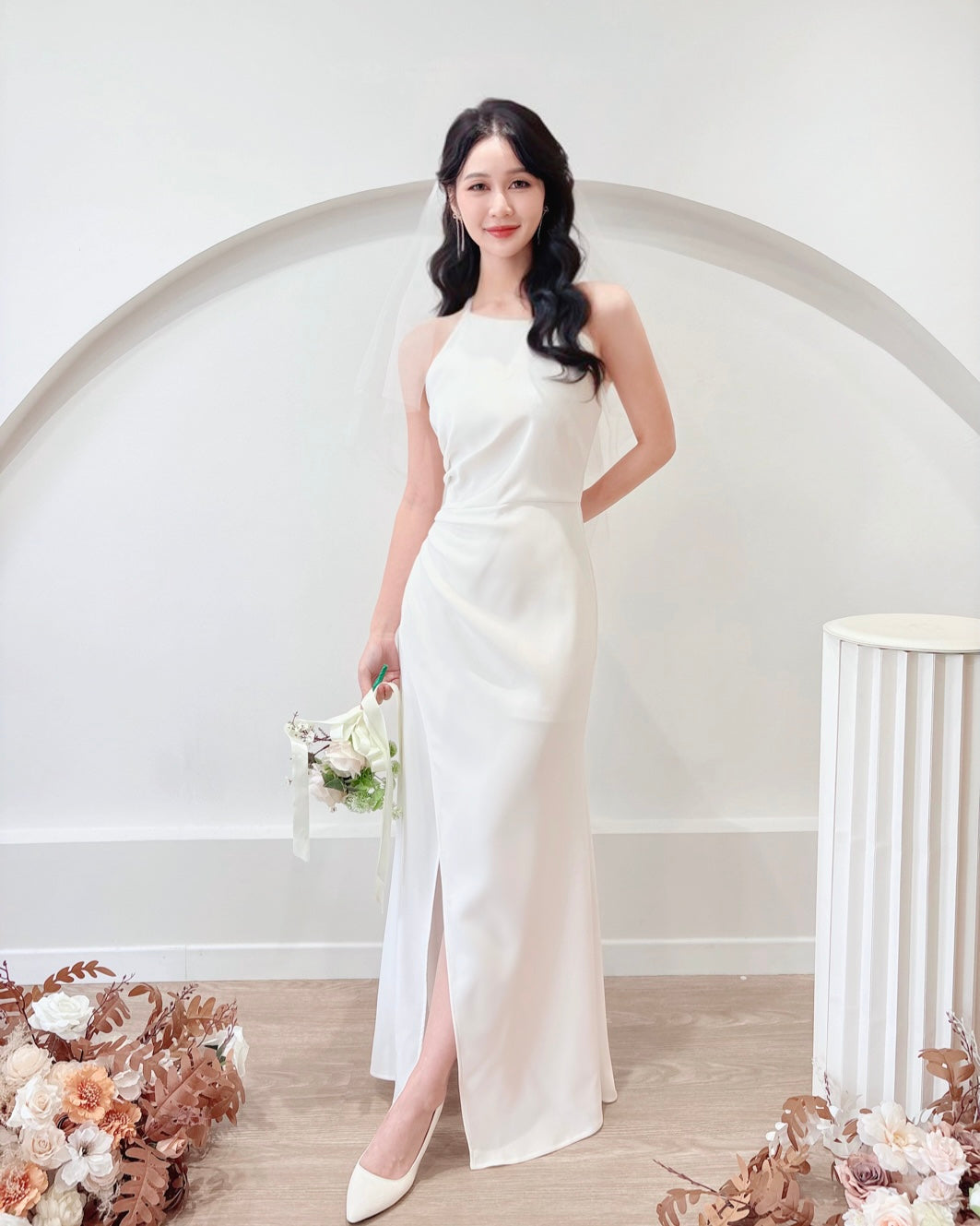 Halter Pleats Mermaid Slit Maxi Gown (S-L)
