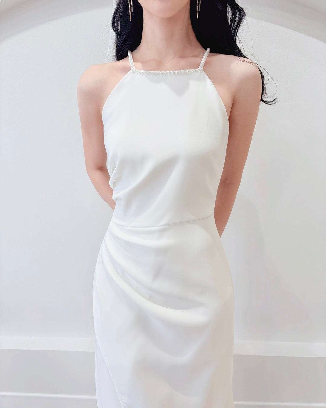 Halter Pleats Mermaid Slit Maxi Gown (S-L)