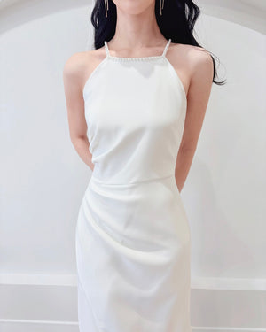 Halter Pleats Mermaid Slit Maxi Gown (S-L)