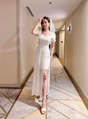 Elastic Square Neck 2 Way Maxi Gown WHITE (S)